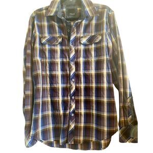 Like New 7Diamonds Long Sleeve Purple Blue Plaid Button-Up Shirt